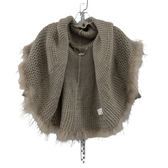 Miss Grant Wool Knit Faux Fur Trim Cape, Tan, Preowned, Girls Eur Size 32 - Picture 1 of 6